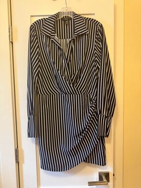 SPRING DRESS SALE! Aqua Navy and White Vertical Stripe Shirt